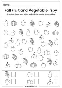 Fall I spy worksheets - Free printables - Active Little Kids