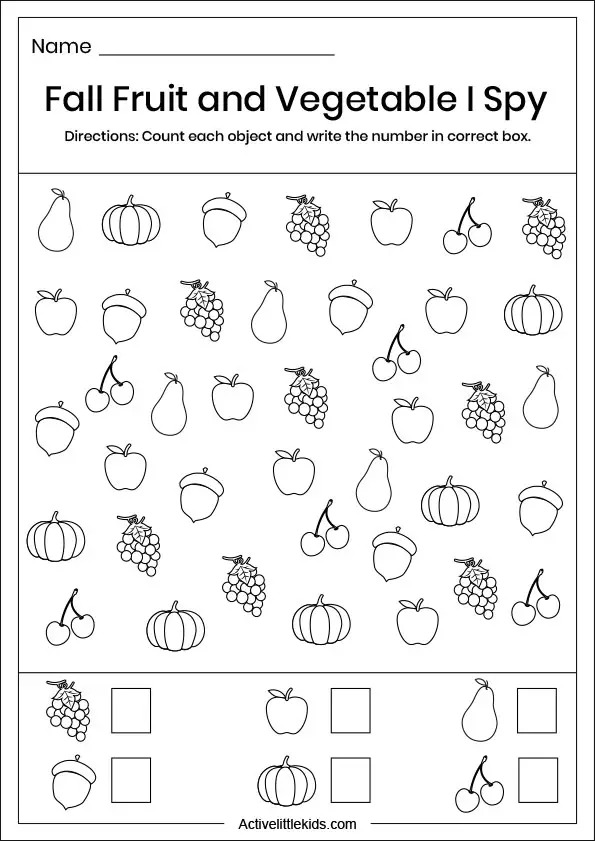 fall fruit vegetable i spy worksheets