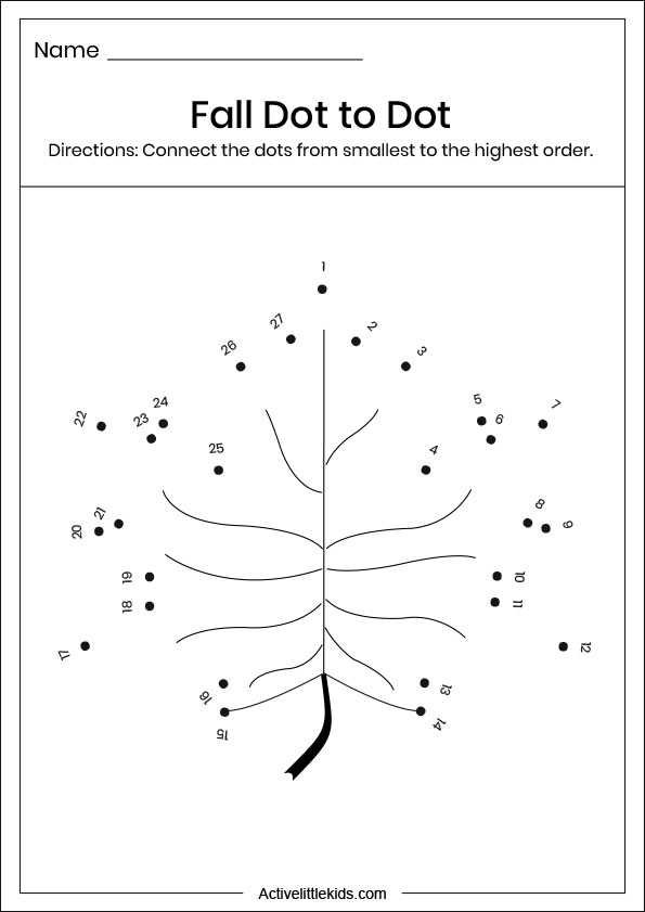 fall leaf dot to dot worksheets