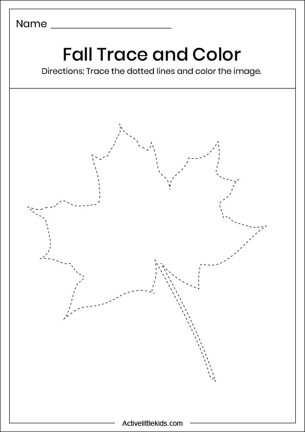 fall leaf trace and color worksheet