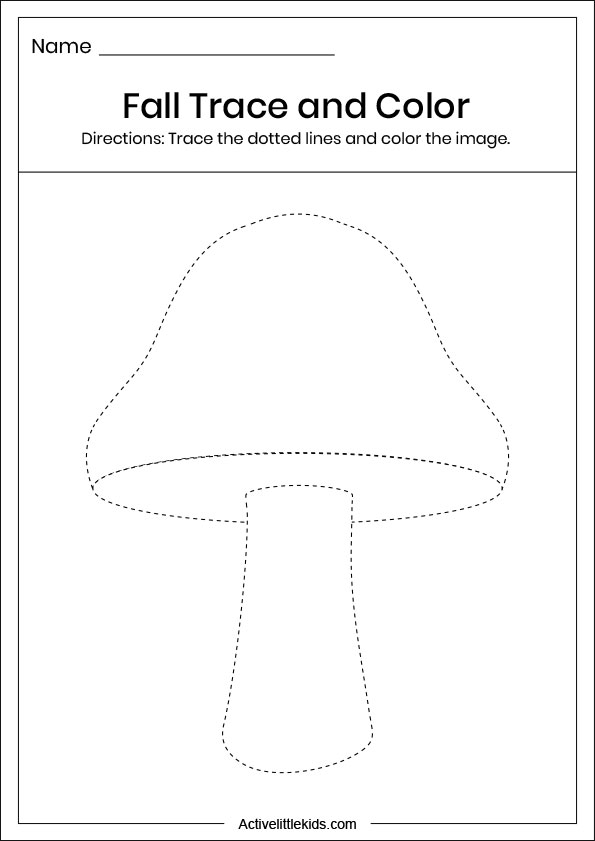 fall mushroom trace and color worksheet