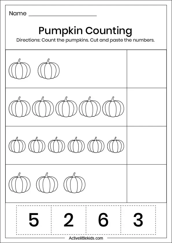 fall pumpkin counting worksheets