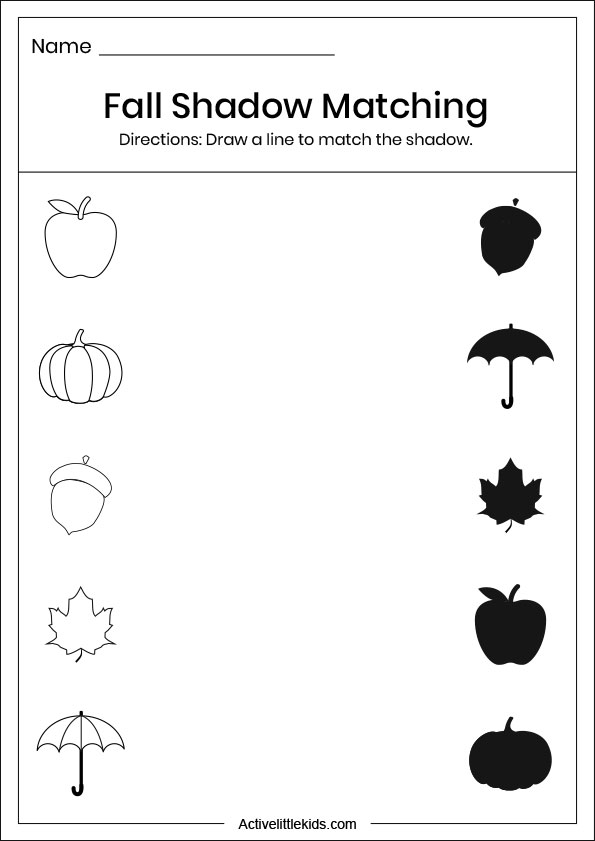 fall shadow matching worksheets