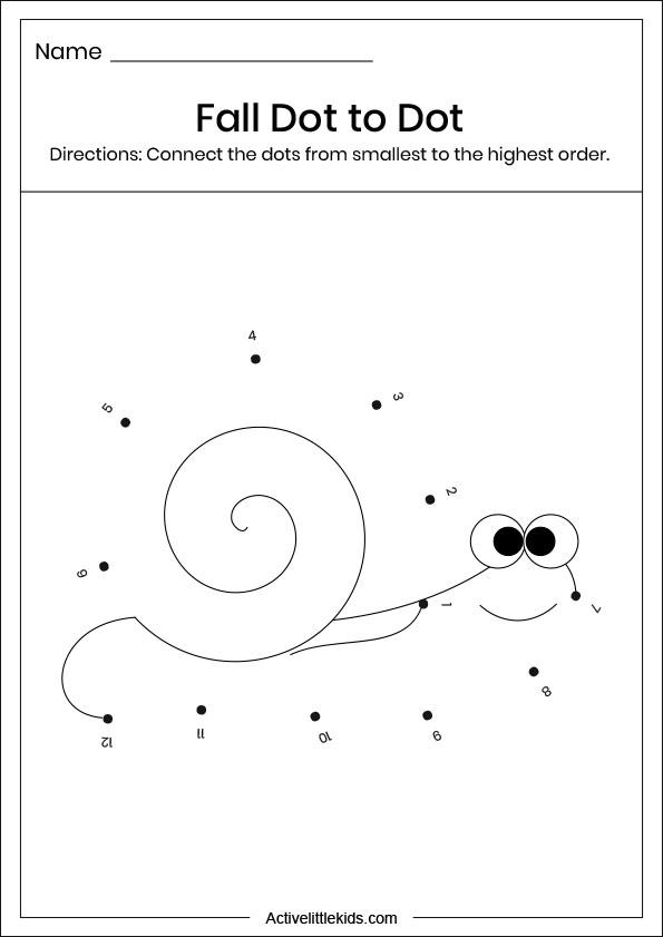 fall snail dot to dot worksheets
