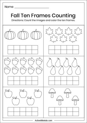 Fall counting worksheets for kindergarten - Active Little Kids