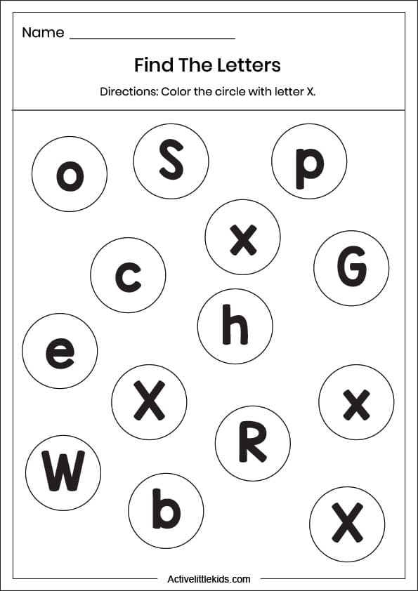 find letter x worksheet