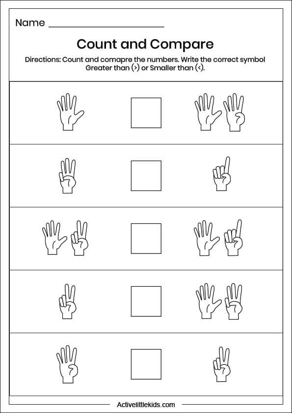 finger count and compare worksheet