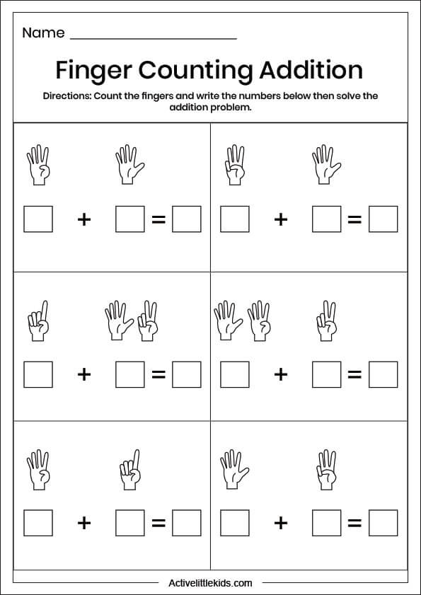 finger counting addition worksheet