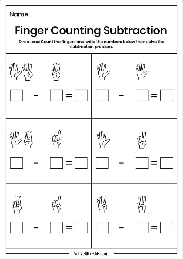 finger counting subtraction worksheet
