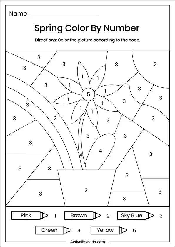 Free spring color by number worksheets - Active Little Kids