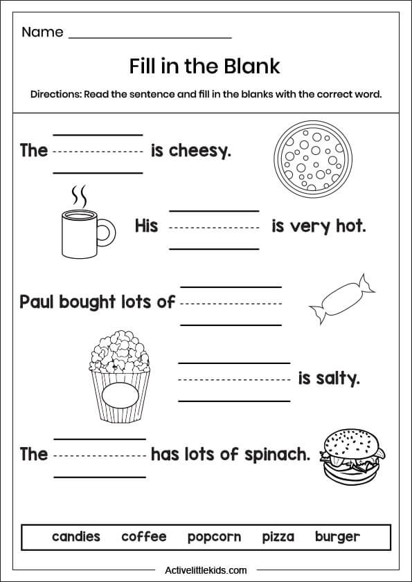 foods writing worksheets