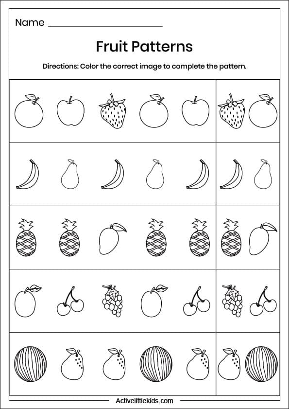 fruit pattern worksheet