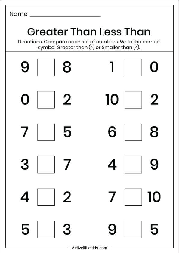 Math worksheets for kindergarten