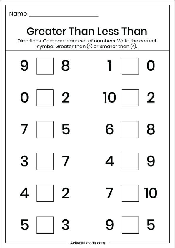 Greater Than Less Than Math Worksheets For Kindergarten