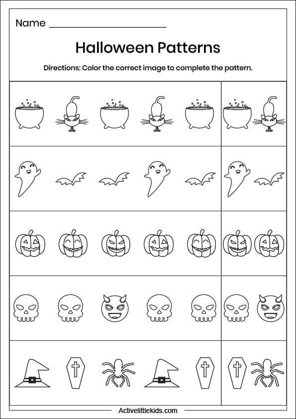 halloween pattern worksheet