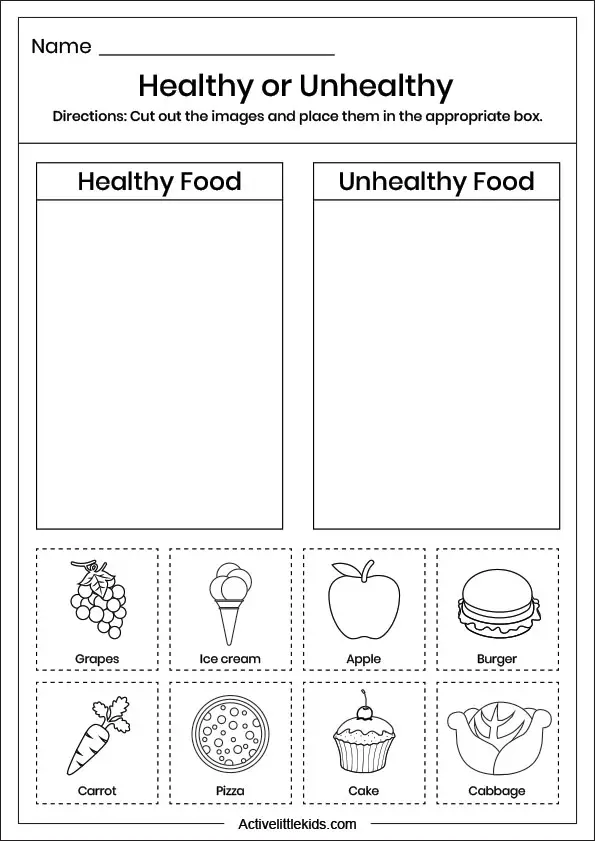 healthy or unhealthy food worksheet