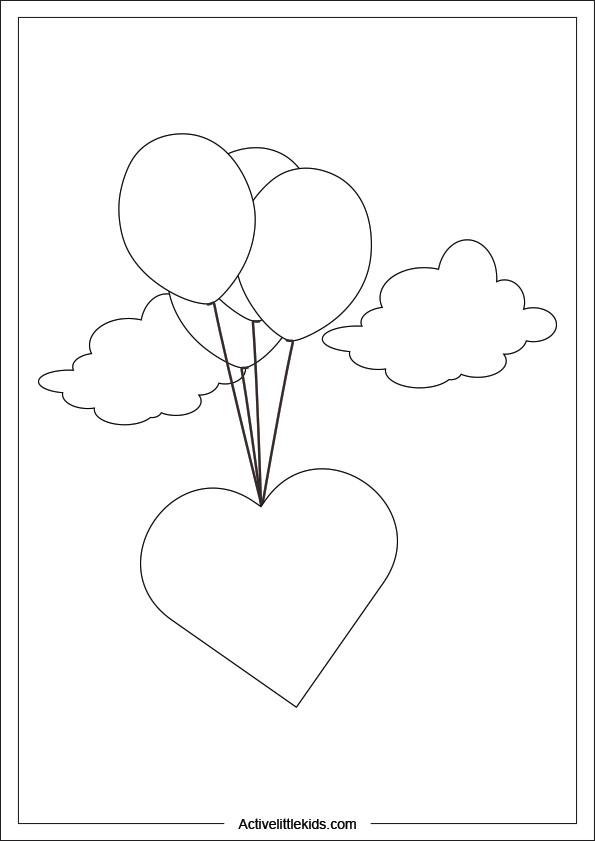 heart and balloon coloring page
