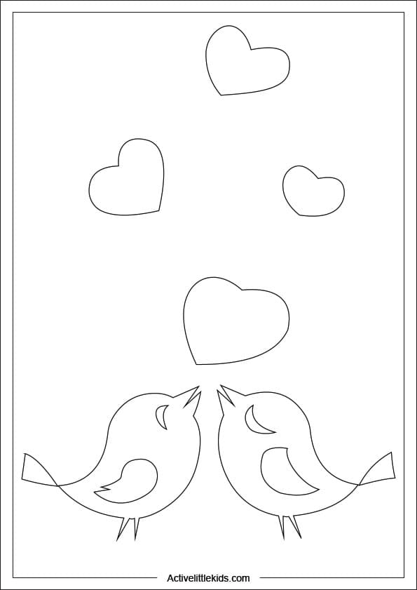 heart and birds coloring page