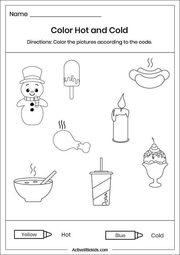 hot and cold coloring worksheet