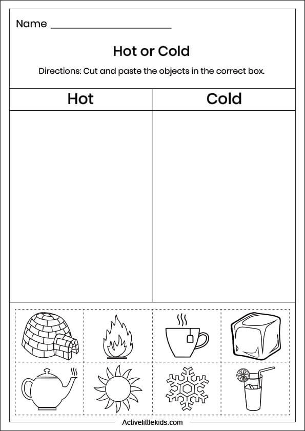 hot or cold sorting worksheet