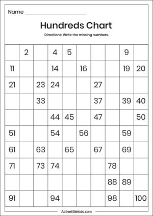 Hundreds Chart for Kindergarten - Active Little Kids