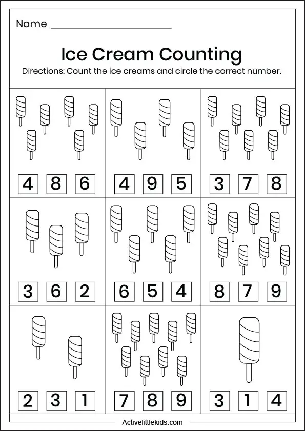 icecream counting worksheet