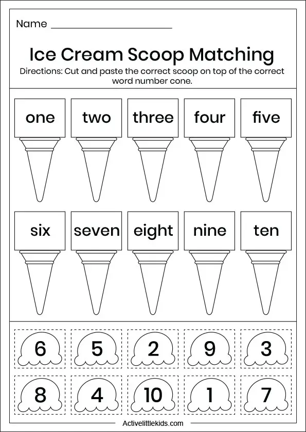 icecream scoop matching worksheet