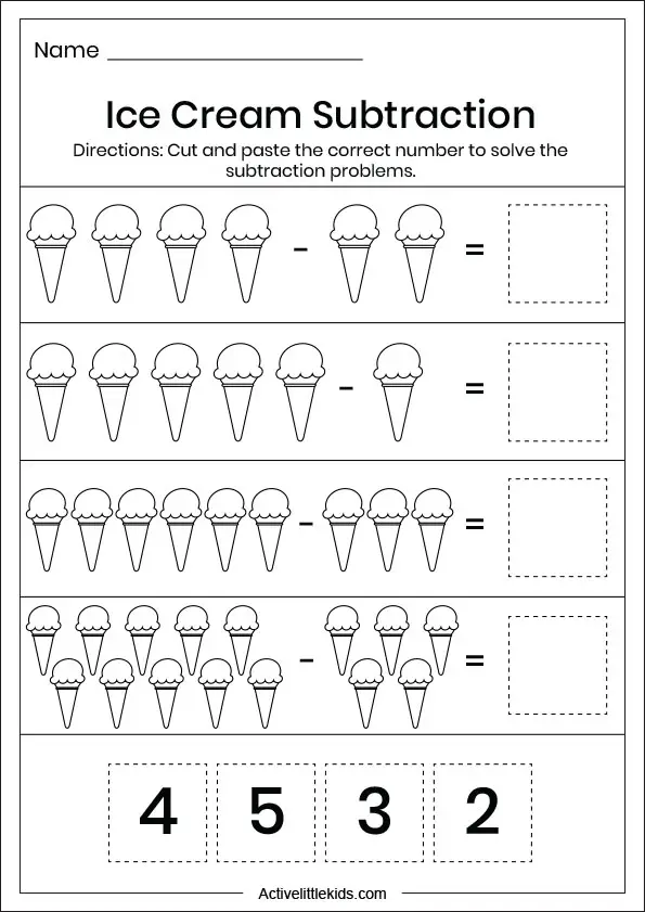 icecream subtraction worksheet