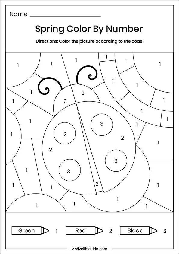 insects color by number worksheet