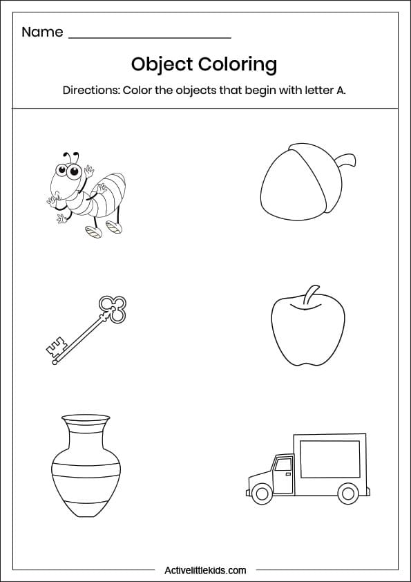 letter a object coloring worksheet