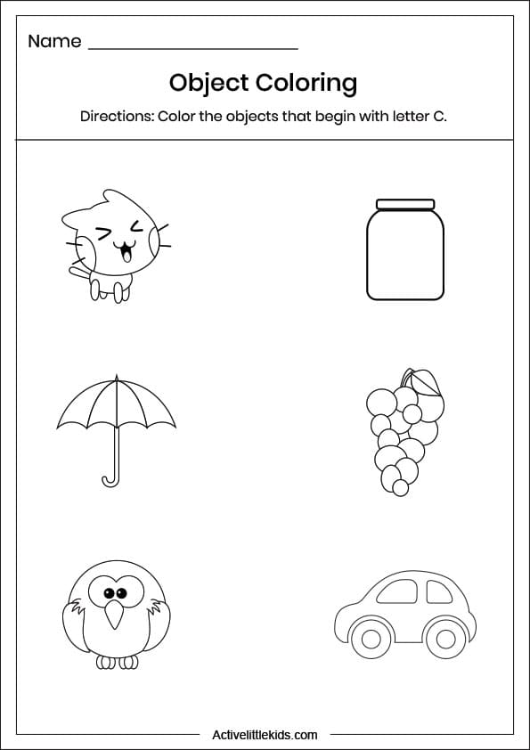 letter c object coloring worksheet