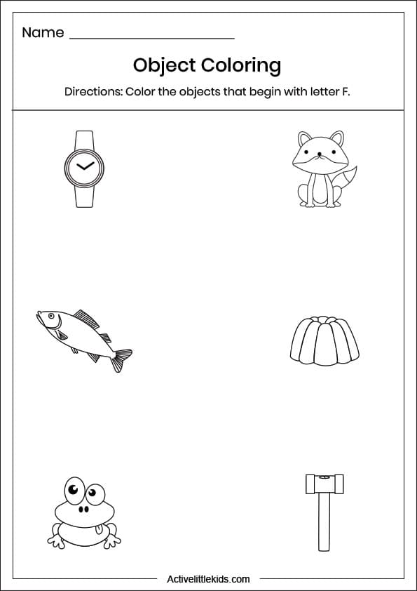 letter f object coloring worksheet