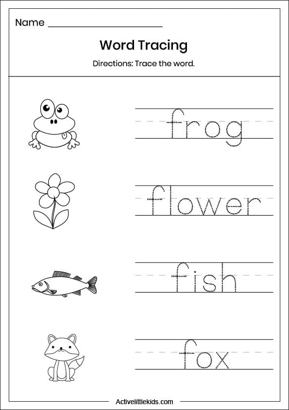 letter f word tracing worksheet