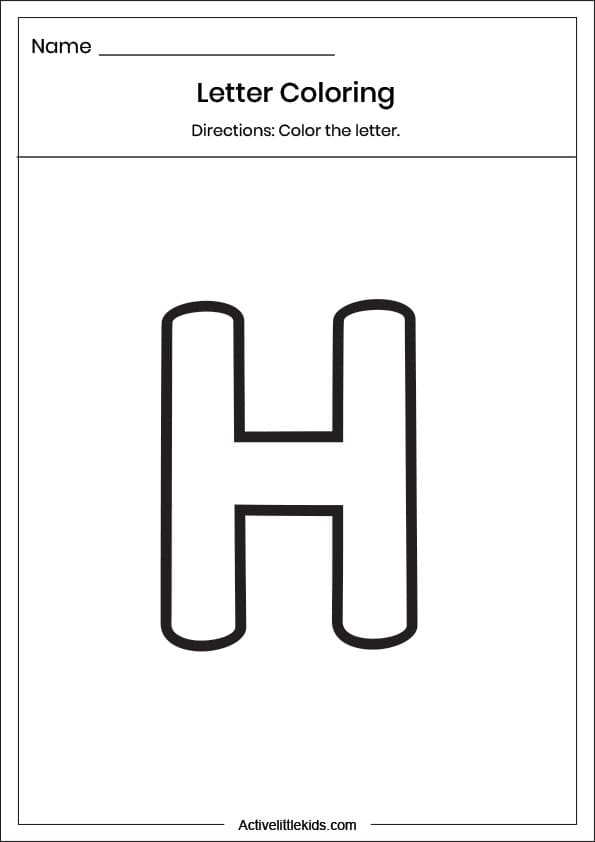 letter h coloring worksheet