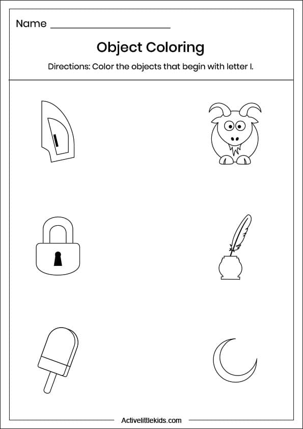 letter i object coloring worksheet