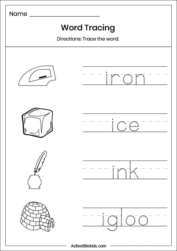 letter i word tracing worksheet