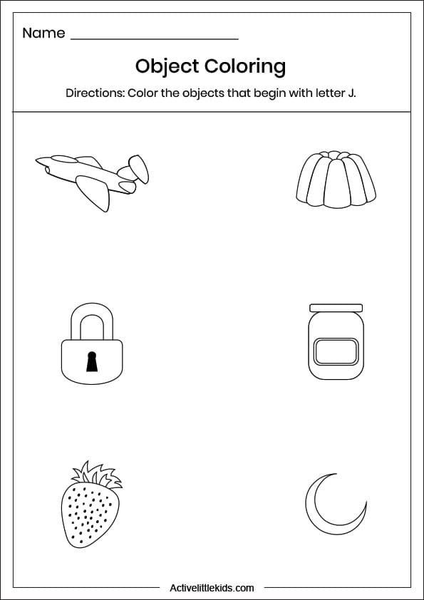 letter j object coloring worksheet