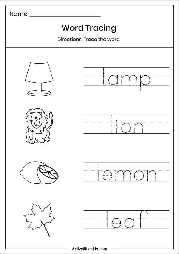 letter l word tracing worksheet