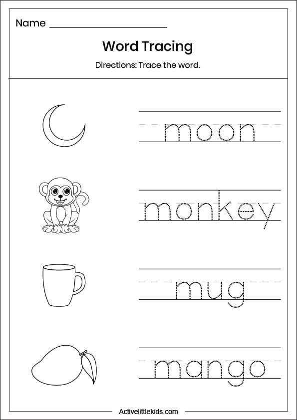 letter m word tracing worksheet