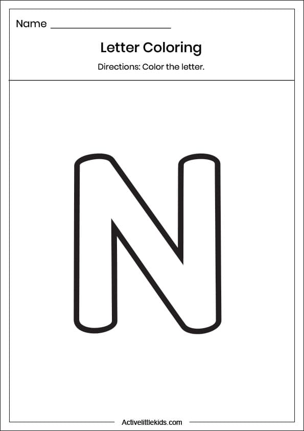 letter n coloring worksheet