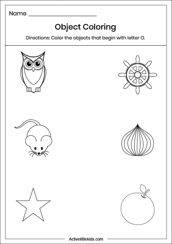 letter o object coloring worksheet