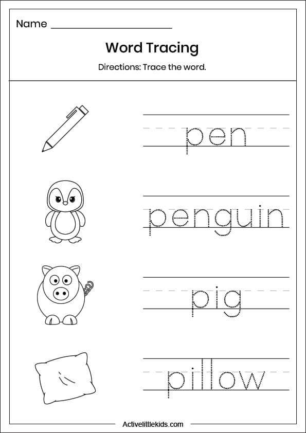 letter p word tracing worksheet