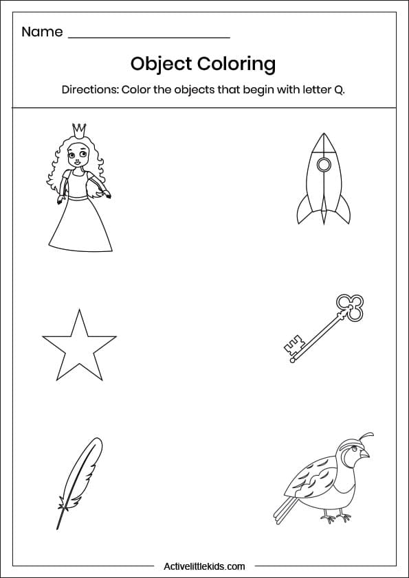 letter q object coloring worksheet