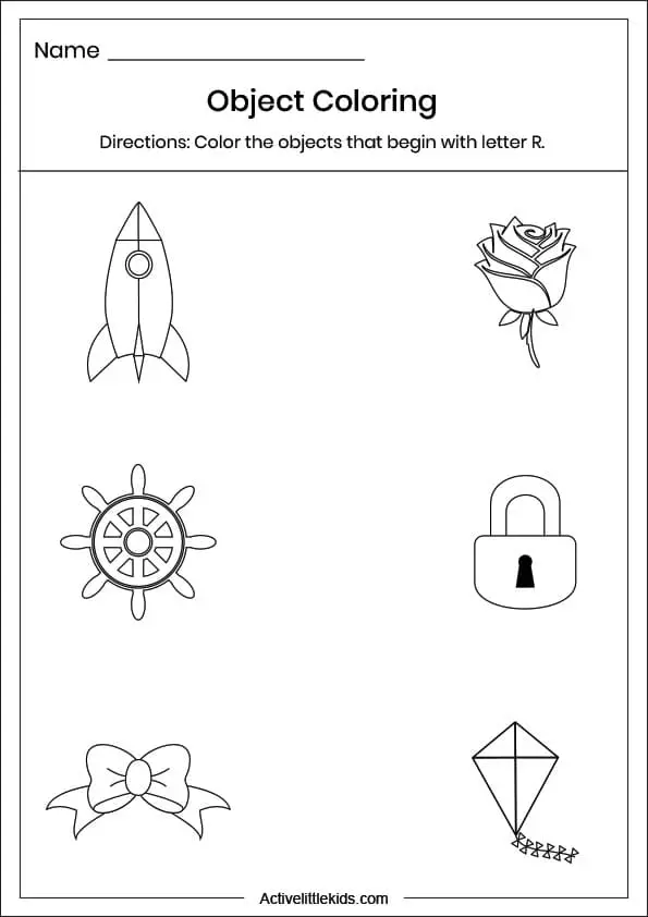 letter r object coloring worksheet