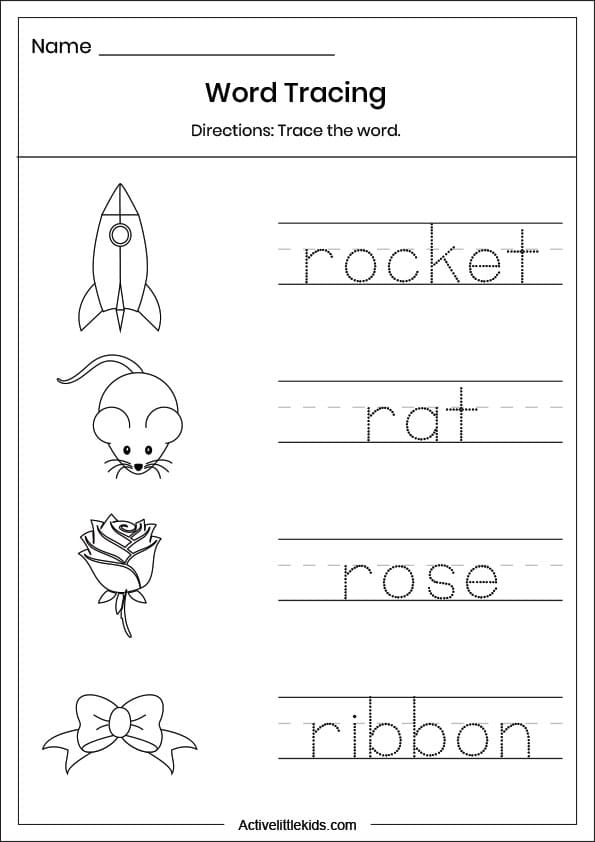 letter r word tracing worksheet