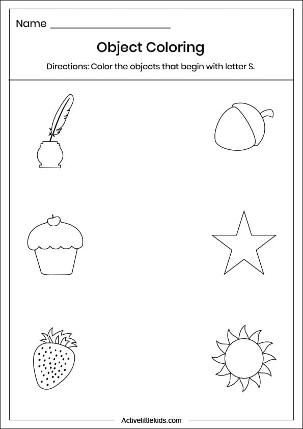 letter s object coloring worksheet