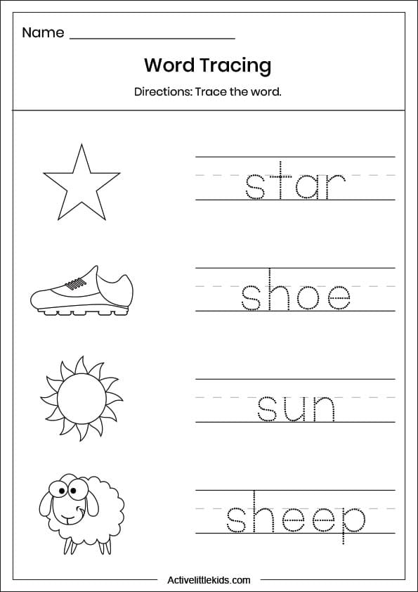 letter s word tracing worksheet