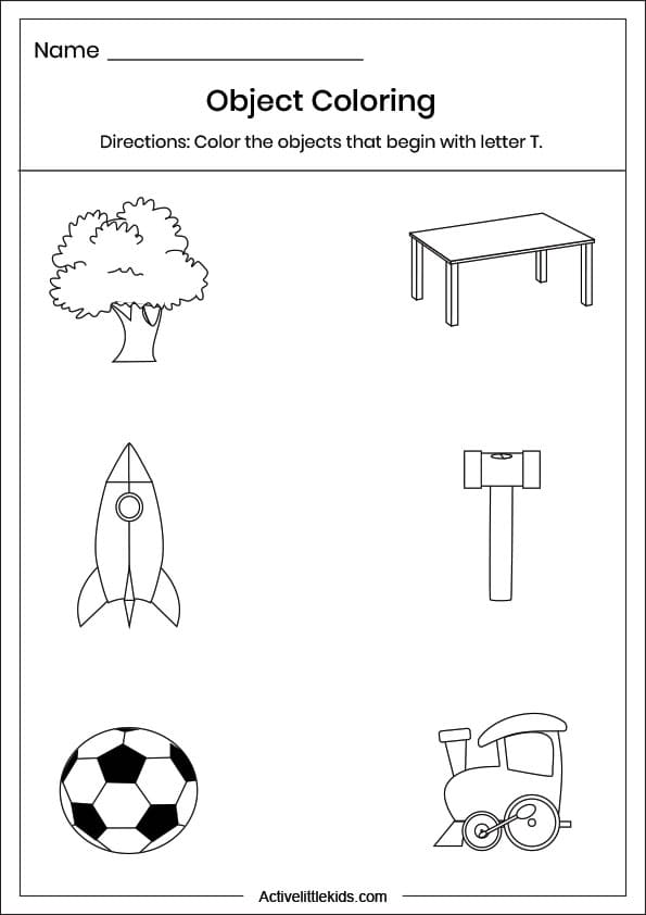 letter t object coloring worksheet