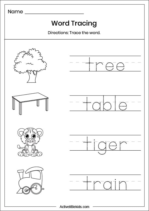 letter t word tracing worksheet