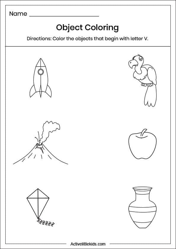 letter v object coloring worksheet
